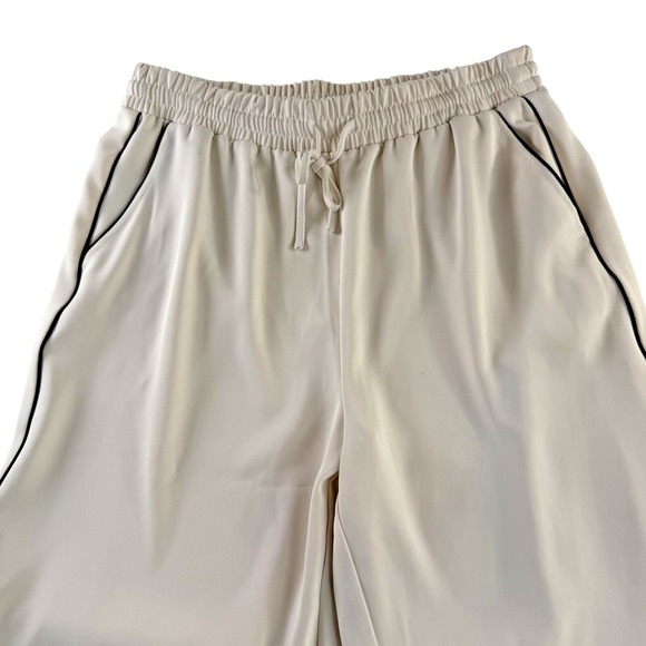 NWT Melloday Wide Leg Ivory With Black Piping Elastic Tie Waist Large - Picture 3 of 8